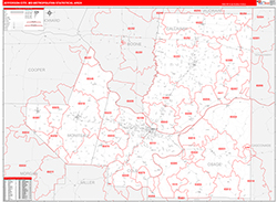 Jefferson City Metro Area Wall Map Red Line Style 2026